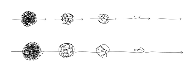 Complex line and Complicated way Idea thinking process concept Messy ball becomes a straight line concept