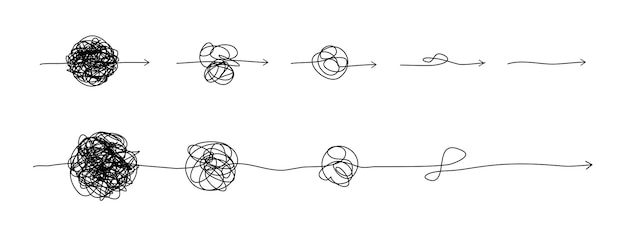 Complex line and Complicated way Idea thinking process concept Messy ball becomes a straight line concept