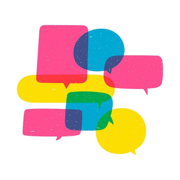 composition of colored speech bubbles in risograph style vector image