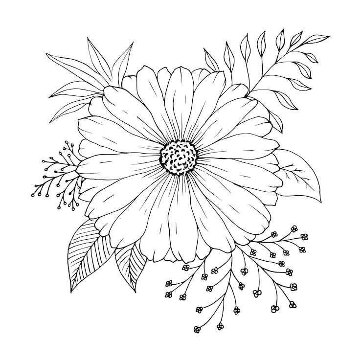 Vektor composition of flower leaves and berries sketch