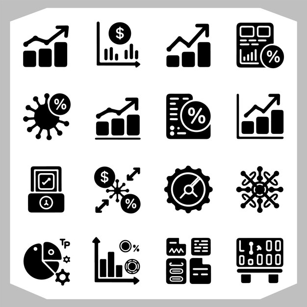 Comprehensive Data Diagram Icon Collection for Income Growth and Economy Statistics