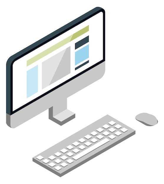 Computer isometric icon Workspace monitor with keyboard and mouse