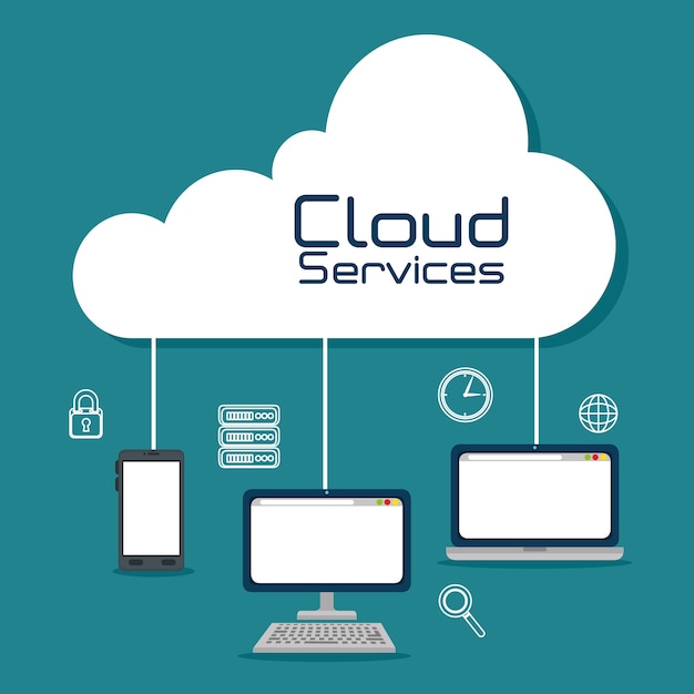 Computer laptop and smartphone of Cloud computing and services theme Vector illustration