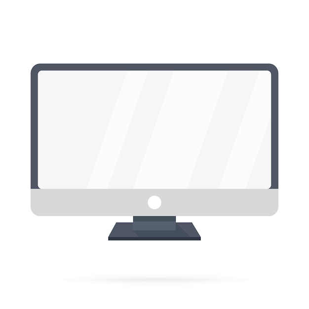 Computer monitor with light reflections on screen on white background Flat design illustration Stock vector graphics