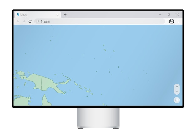 computer monitor with map of nauru in browser search for the country of nauru on the web mapping program