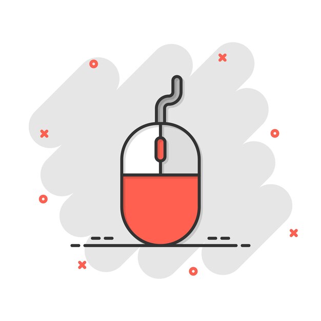 Computer mouse icon in comic style Cursor cartoon vector illustration on white isolated background Pointer splash effect business concept