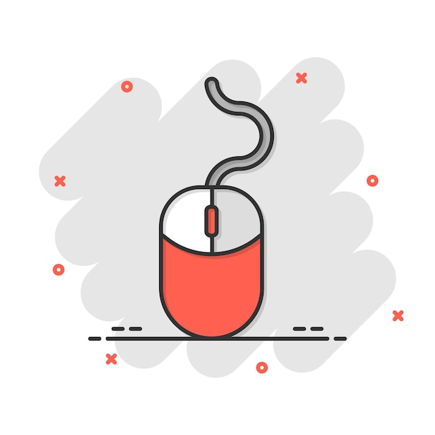 Computer mouse icon in comic style Cursor cartoon vector illustration on white isolated background Pointer splash effect business concept