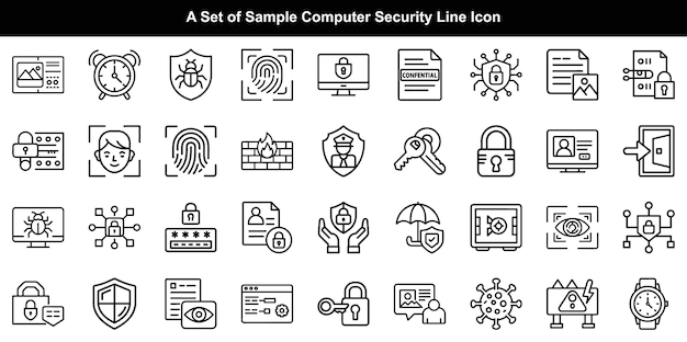 Computer Security Icon Vector Set Cyber Protection Safety Graphics