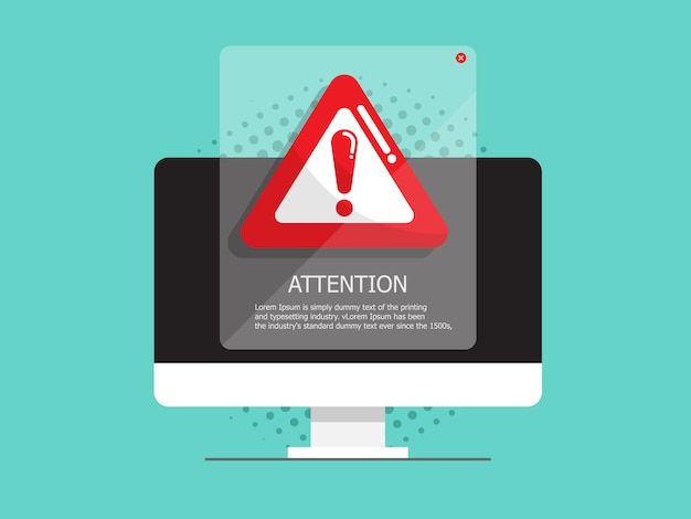 Computer with attention, warning sign