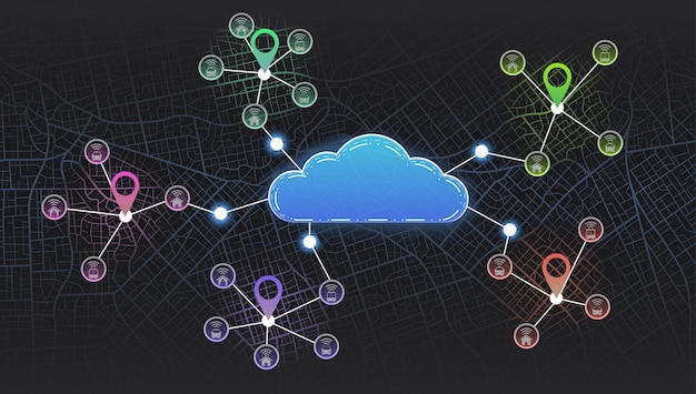 concept for connected devices ride sharing service location tracks dashboard cloud data processing