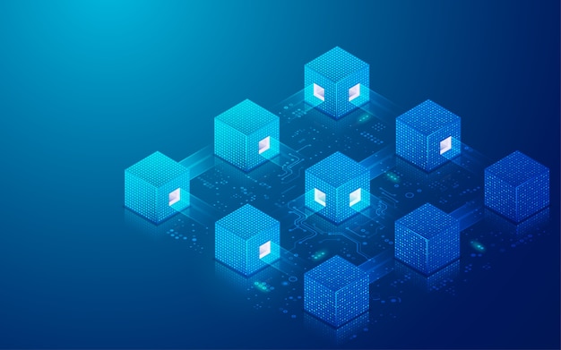 Concept of block chain technology or big data, Graphic of digital cubes with futuristic element