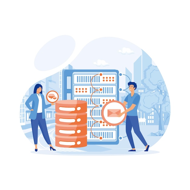 Configuration of computer systems and networks flat vector modern illustration
