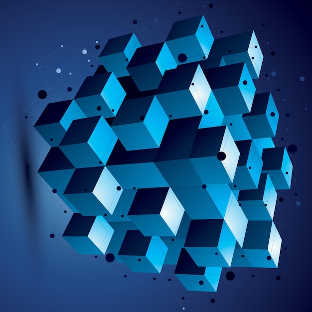 Contemporary technology colorful stylish architectural construction, abstract 3d figure with connected lines and dots.