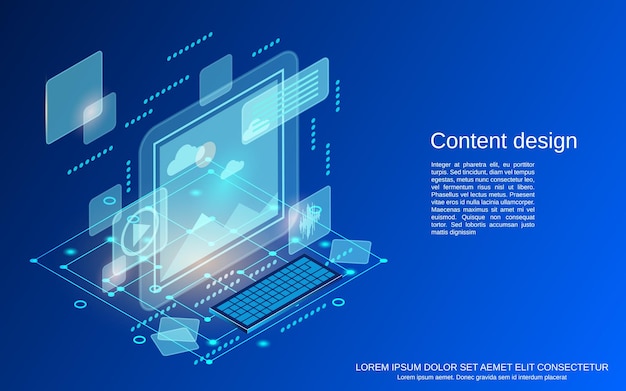 Content design flat 3d isometric vector concept illustration