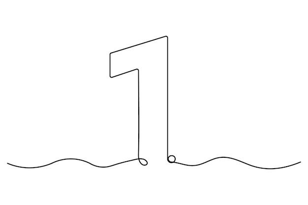 Continuous editable line drawing of number 1 editable One line drawing of number 1 icon vector