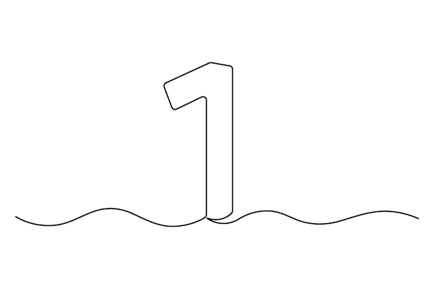 Continuous editable line drawing of number 1 editable One line drawing of number 1 icon vector