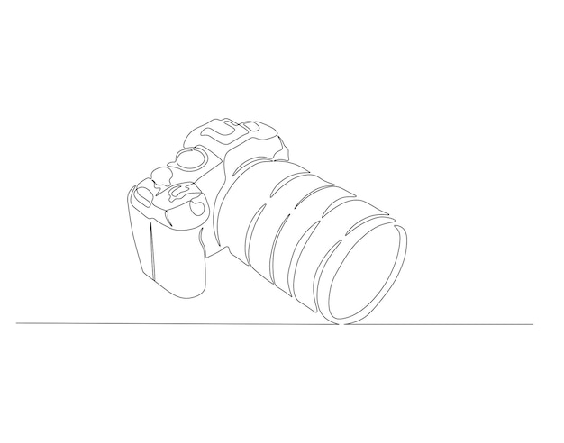 Continuous line drawing of digital camera One line of DSLR camera Photography equipment concept continuous line art Editable outline