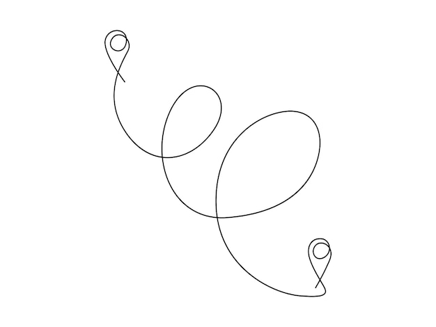 Continuous line drawing of path and location pointers pin road icon delivery journey marker vector