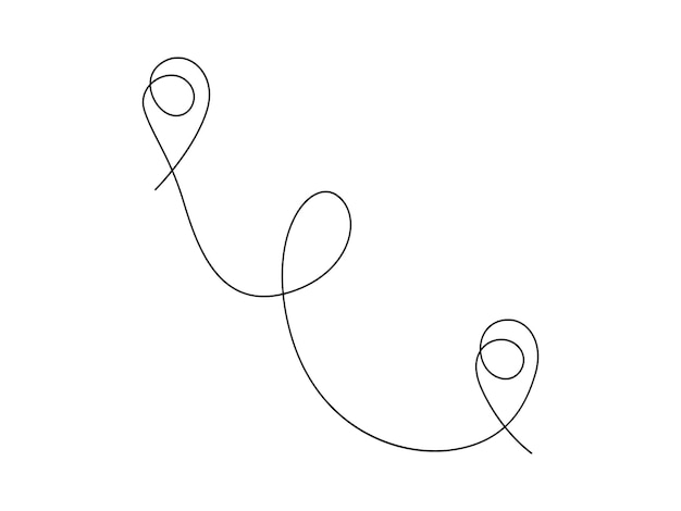 Continuous line drawing of path and location pointers pin road icon delivery journey marker vector