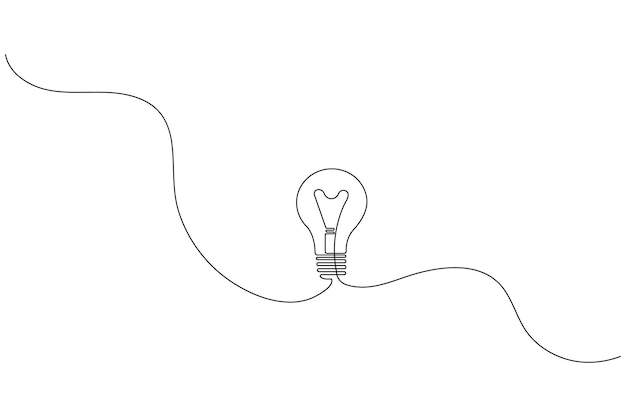 continuous line light bulb one line drawing minimalist style isolate outline vector icon
