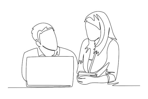 Continuous one line drawing business technology concept Doodle vector illustration