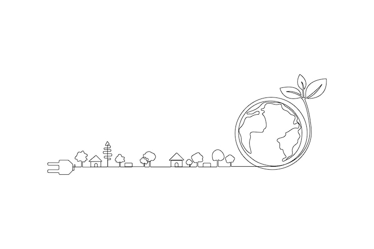 Vektor continuous one line drawing ecology and environment vector illustration