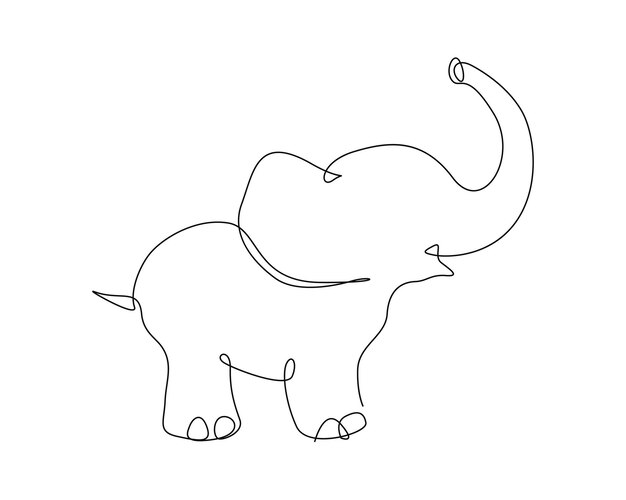 continuous one line drawing of a cute elephant elephant line art vector illustration