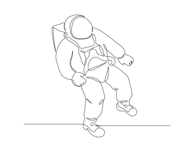 Continuous one line drawing of astronaut One line of spaceman concept Astronaut continuous line art Editable outline