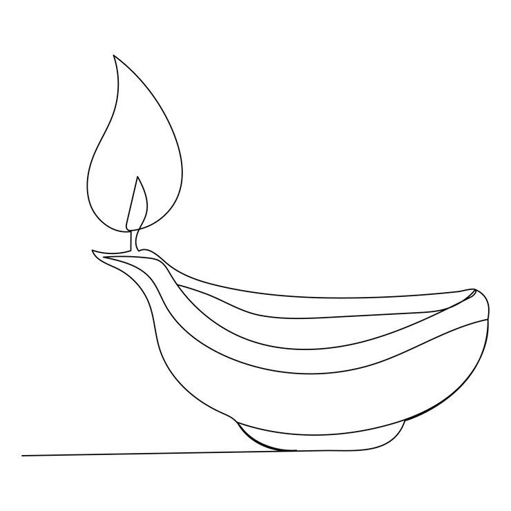 Vektor continuous one line drawing of hand holding diya lamp light for diwali celebration deepavali lamp