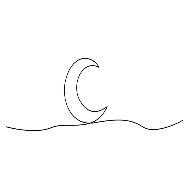 Continuous one line drawing of moon icon Ramadan isolated on white background vector illustration