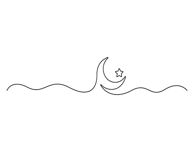 Continuous one line drawing of moon Isolated on white background vector illustration