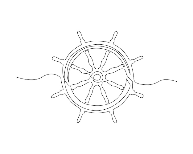 Continuous one line drawing of ship wheel vector Ship wheel line art vector illustration