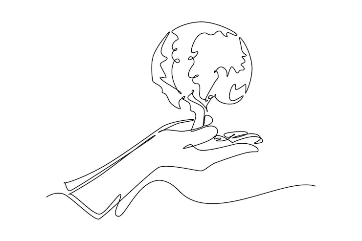Vektor continuous one line drawing protection of the earth in a tree protects the earths ozone layer from perforating the air remains healthy world ozone minimalist concept
