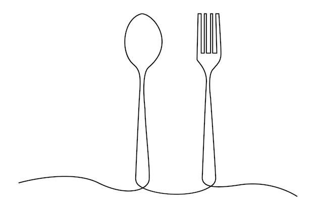 Continuous one line knife and fork outline vector art illustration