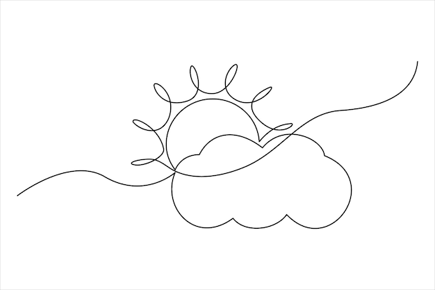 Continuous one line Sun and cloud drawing of isolated outline vector illustration