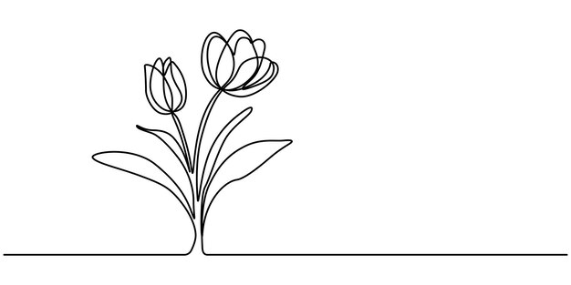 Continuous one single line drawing beauty tulip flower vector Minimal tropical floral style love