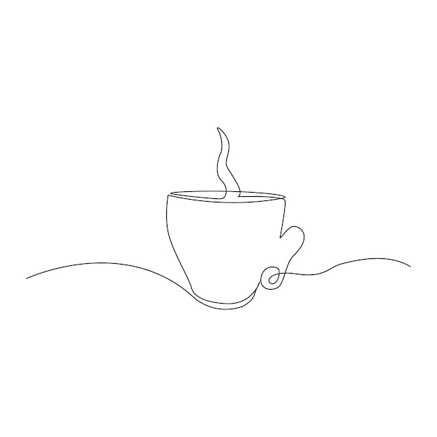continuous single line hand drawn cup of coffee with steam vector illustration minimalist design