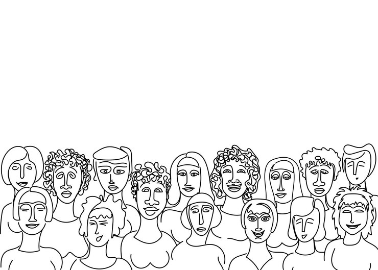 Vektor contour image of women the contour is black the background is blue horizontal image there is room for text design element vector illustration