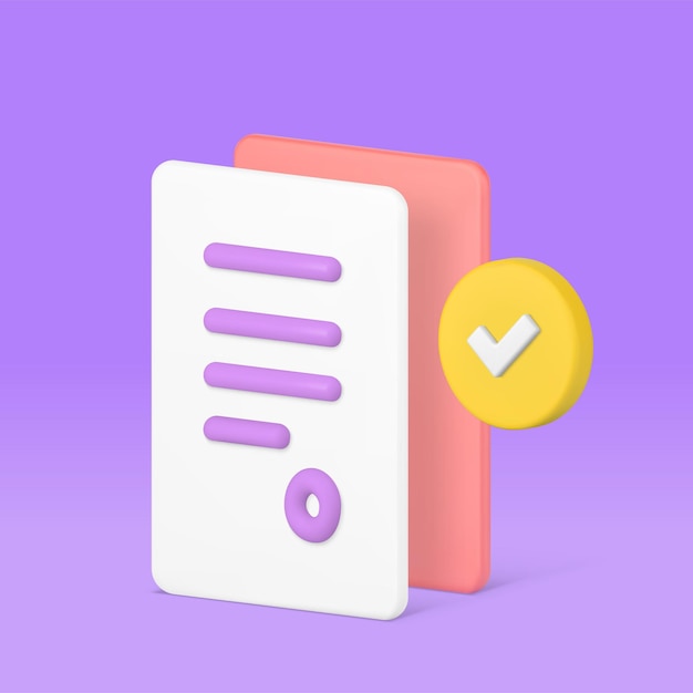 Contract agreement document confirmation paper sheet with done checkmark 3d icon realistic vector
