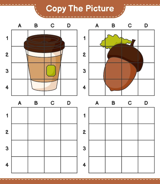 copy the picture copy the picture of acorn and tea cup using grid lines
