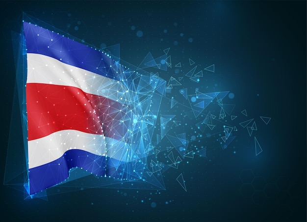 costa rica,  flag, virtual abstract 3d object from triangular polygons on a blue background