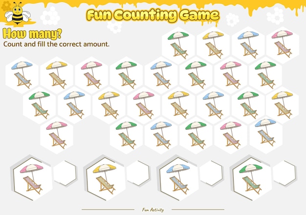 Count and fill the blank space to the correct number Beehive