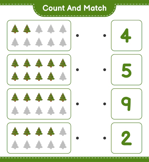 Count and match count the number of Christmas Tree and match with the right numbers