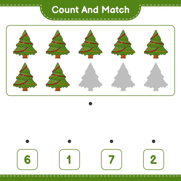Count and match count the number of Christmas Tree and match with the right numbers