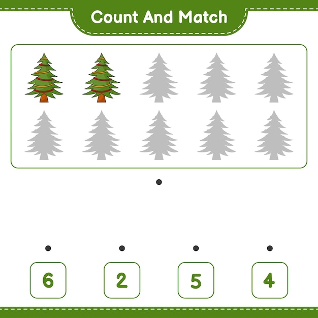 Count and match count the number of Christmas Tree and match with the right numbers
