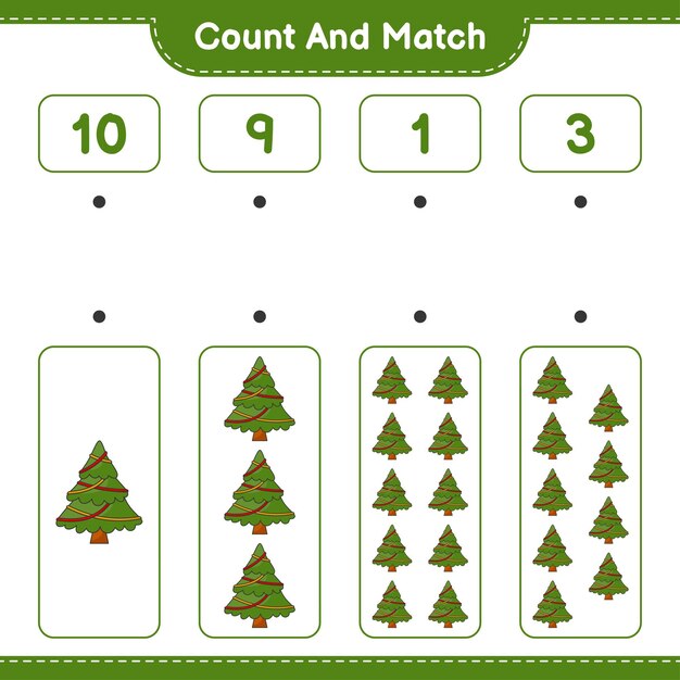 Count and match count the number of Christmas Tree and match with the right numbers