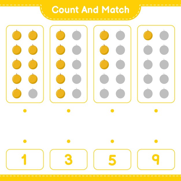 Count and match, count the number of Honey Melon and match with right numbers. Educational children game, printable worksheet 