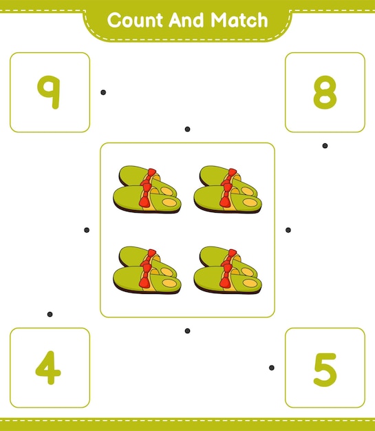 Count and match count the number of Slippers and match with the right numbers