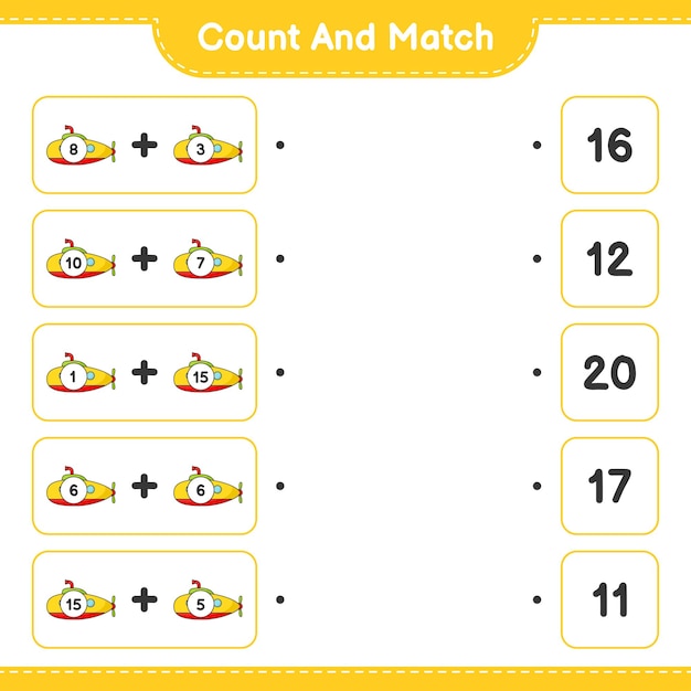 Count and match, count the number of Submarine and match with the right numbers