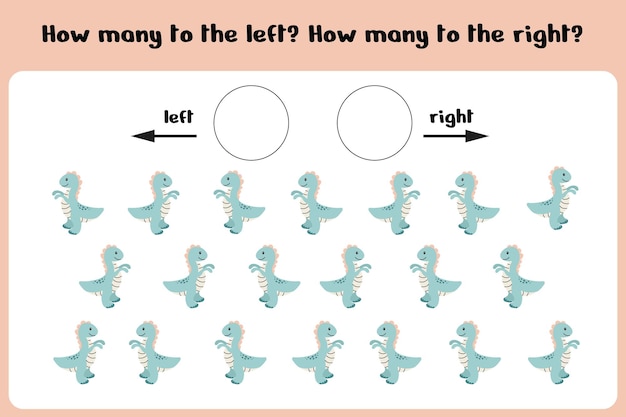 count how many dinos go to the right and left logical game for children vector illustration